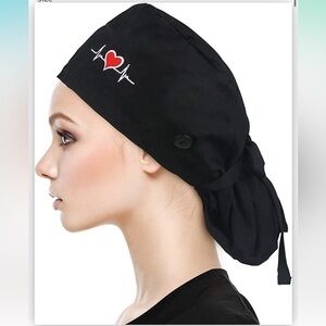 New Women’s Black Scrub Caps (2 Pack) with EKG and Heart